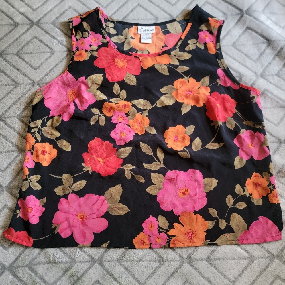 Vintage Modern Essentials Floral Split Side Tank Top Size M Whimsy Cottagecore